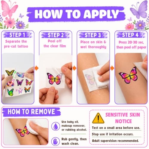 Butterfly Temporary Tattoos for Kids – 96 PCS Pre-Cut