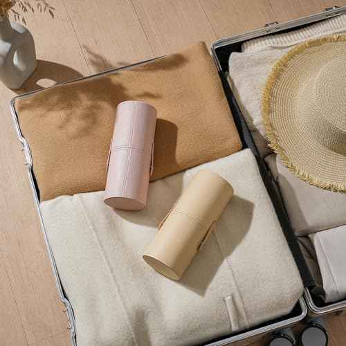 Portable Makeup Brush Holder, Waterproof PU Leather Travel Makeup Brush Case Bag Cup, Brush Storage Dustproof Bag (01Light Pink)