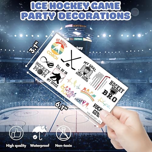 96PCS Ice Hockey Temporary Tattoos - Sport-Themed Birthday Party Supplies, Cute Decorations, Party Favors, Gifts for Boys & Girls, Classroom Prizes, Winter Ideas