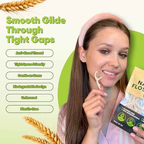 Biodegradable Floss Picks (Unflavored) - Natural Straw Wheat Handle | Thin & Durable Thread for Tight Gaps! | Dental Flossers for Adults | Gentle on Gums & Teeth | Eco Friendly, Vegan (200 Pack)