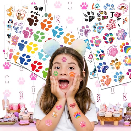 96 Paw Print Temporary Tattoos for Kids | Waterproof Fake Tattoo Stickers