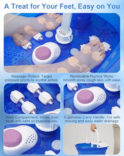 Collapsible Foot Spa Bath with Heat & Remote Control - 16 Massage Rollers