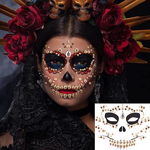 Halloween Face Jewels Temporary Tattoos - 3 Sheet Gem Stickers
