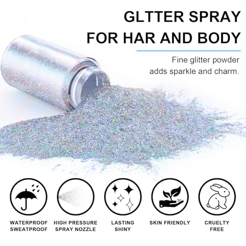 Rainbow Glitter Spray for Hair, Body & Face - Festival Sparkle