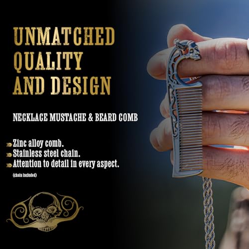 Mustache Wax Strong Hold Sudden Death 1 oz Tin & Necklace Death Grip Mustache Comb Mens Combo Kit - Grooming For Men Handlebar Moustache
