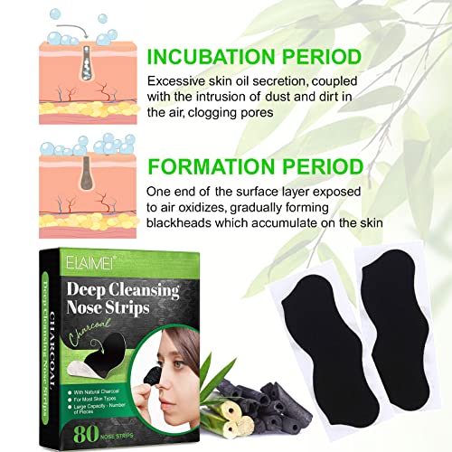 Charcoal Pore Strips for Blackheads - 80pc Nose Strips