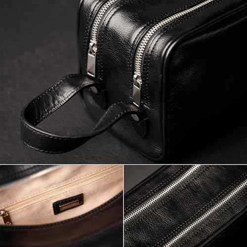 Time Resistance Leather Cosmetic Bag Toiletry Italian Classy Dopp Kit