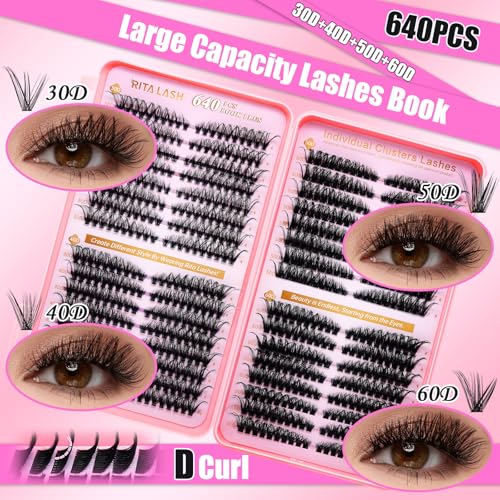 RITALASH Lash Clusters Kit 3D False Eyelashes with Bond, Seal & Remover