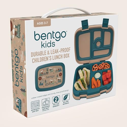 Bentgo Kids Prints Leak-Proof, 5-Compartment Bento-Style Kids Lunch Box - Ideal Portion Sizes for Ages 3-7, Durable, Drop-Proof, Dishwasher Safe, & Made with BPA-Free Materials (Trains)