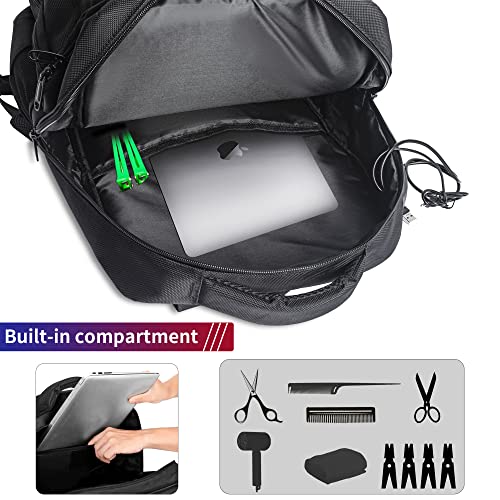 TORIBIO Black Barber Supplies Backpack with USB Port - Large Capacity, Professional Tool Bag for Men