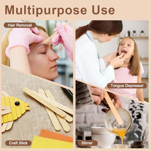 300 PCS 4 Style Waxing Sticks Wooden with Acrylic Organizer Assorted Wax Applicator Sticks Small Medium Large Popsicle Sticks Bulk Craft Sticks Jumbo for Body Legs Face WoodCraft Tongue Depressor