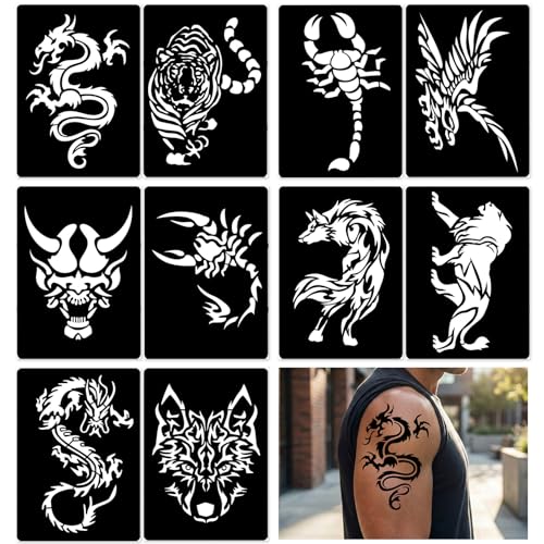 Tribal Tattoo Stencils Kit - 10 Large Designs, 5 A4 Sheets