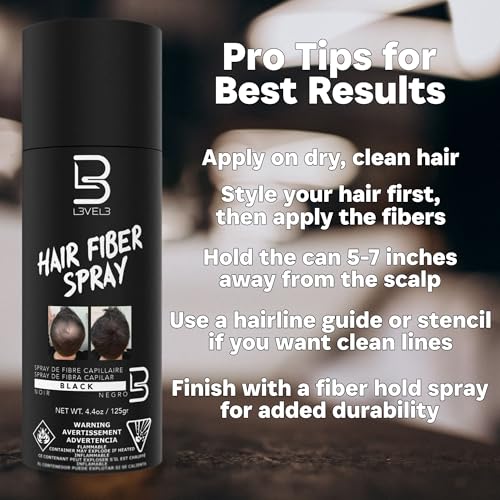 L3 Black Hair Fiber Spray - Instant Coverage for Thinning Hair