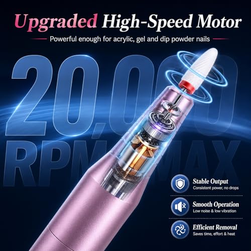 Electric Nail Drill Machine for Acrylic & Gel Nails, 20000 RPM
