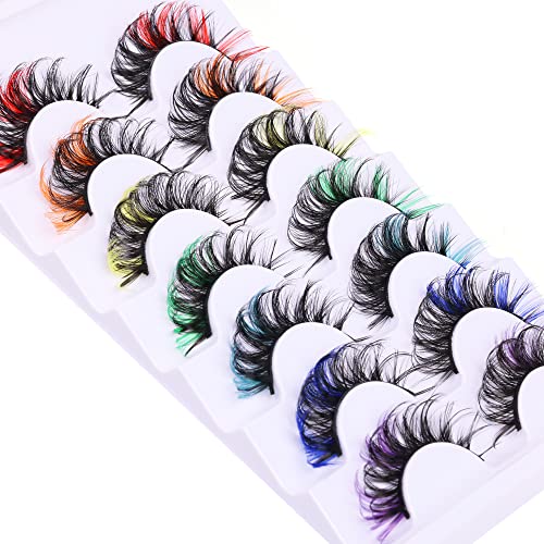 Colored Mink Lashes 7 Pairs - Rainbow 5D Fluffy False Eyelashes