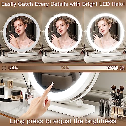ROLOVE 13 Inch Vanity Mirror with Lights, Round Make Up Mirror with Lighting, LED Mirror Makeup Mirror with Lights for Bedroom Tabletop, Smart Touch Control, 360¡Æ Rotation (White)