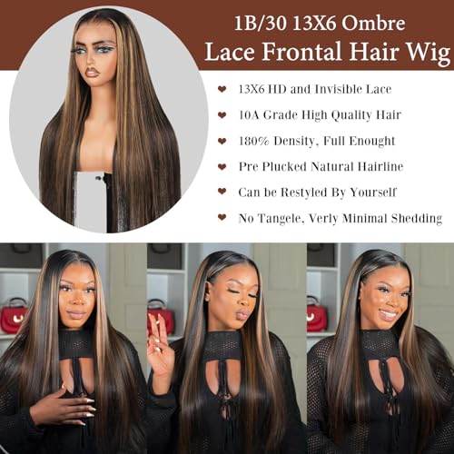 Fiumer 20-Inch Ombre Lace Front Wig Human Hair 1B/30 Highlights