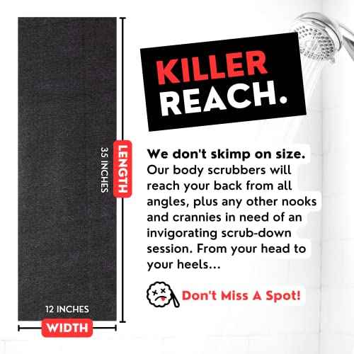 Extra Rough Exfoliating Washcloth - Extreme Body & Back Scrubber for Shower, Extra Long, Hygienic Exfoliator Wash Cloth, Men Or Women, 2 Count Pack, 1 Black & 1 Grey Color, Bye Bye Loofah