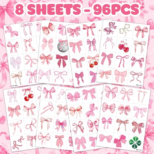 Pink Bow Temporary Tattoos - 96 Pack Party Favors