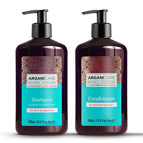 Arganicare Argan Oil Shampoo and Conditioner Set for Dry and Damaged Hair - Moisturizing Deep Conditioning Treatment Enriched with Organic Argan Oil & Shea Moisture for Men, Women and Kids | 27 Fl Oz