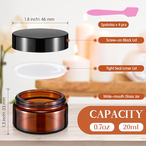 Honeydak 24 Pack 0.7oz Amber Glass Jars with Airtight Lids