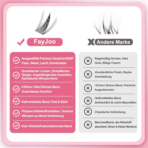 Wispy Spiky Soft Lash Clusters Kit, C Curl 8-18mm, Thin Fiber with 0.05mm Invisible Band, DIY Salon Eyelash Extension Kit with Bond Seal Remover Tweezers, Lightweight, FayJoo FLICKER 11 Kit