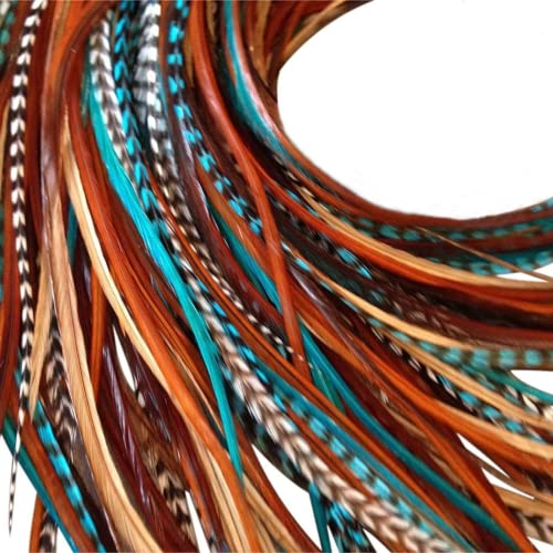 Hair Feathers Kit with 20 Rooster Feathers, Beads & Loop Tool