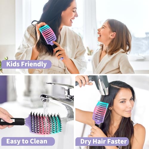 HIPPIH Boar Bristle Hair Brush Set of 2, Wet & Dry