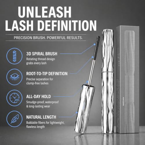 VEYORRA Metal Wand Mascara - Waterproof Curling & Lengthening