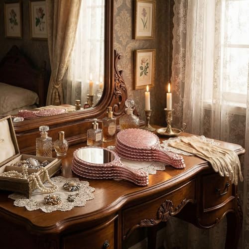 Qunclay 12 Pcs Vintage Rose Gold Handheld Mirrors with Handle