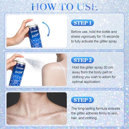 Hair Face Body Glitter Spray, 4.05 fl oz Rainbow Silver Holographic Glitter Hairspray Shimmer Makeup for Women, Quick Drying Long-Lasting Glitter Spray for Rave Accessories