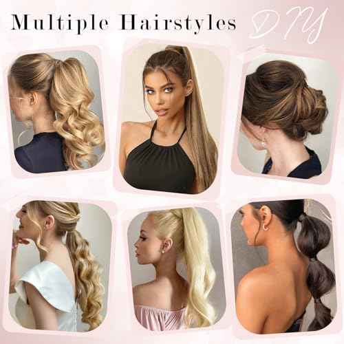 Ponytail Extensions Human Hair Long Ponytail Hair Extensions with Magic Paste Wrap Around Clip in Ponytail Extensions Real Human Hair,14inch #12P613 Golden Brown mixed Bleach Blonde,80g