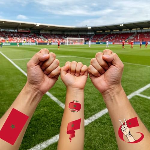 Morocco Flag Temporary Tattoos Set - 40 Waterproof Face Stickers