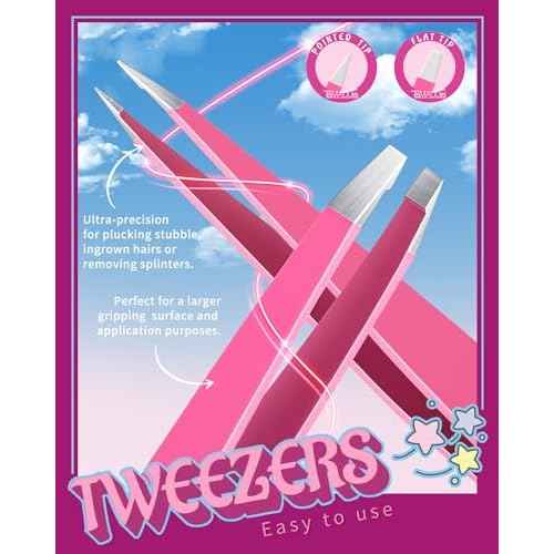 TsMADDTs 6 PCS Eyebrow Tweezers Set, Tweezers for Women Facial Hair with Curved Scissor and Eyebrow Brush for Ingrown Hair