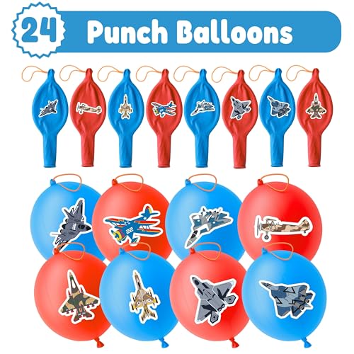 72-Piece Airplane Party Favors Set: 24 Punch Balloons & 48 Tattoos