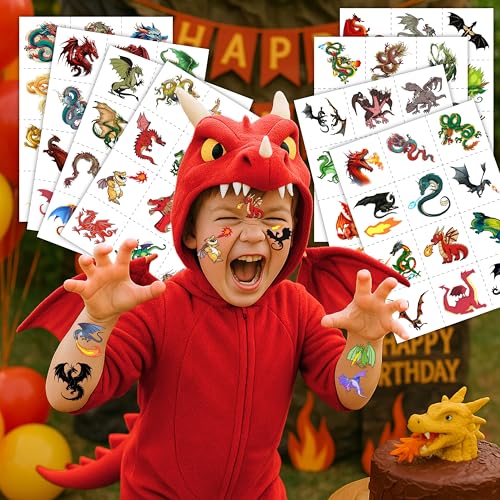 96 Pcs Dragon Temporary Tattoos for Kids Party Favors