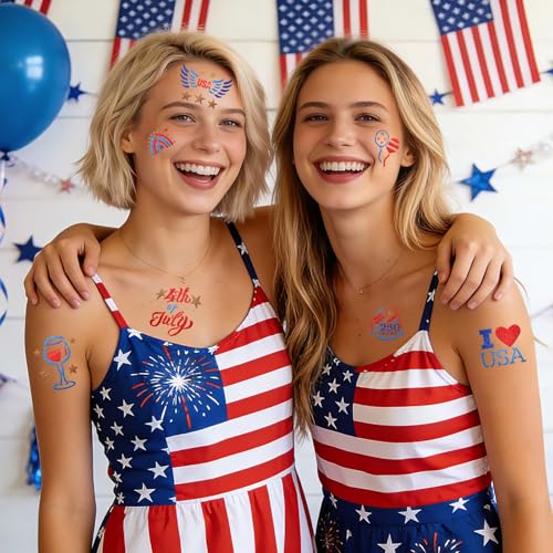 4th of July Temporary Tattoo Markers - 12 Reusable Stencils & 8 Metallic Pens