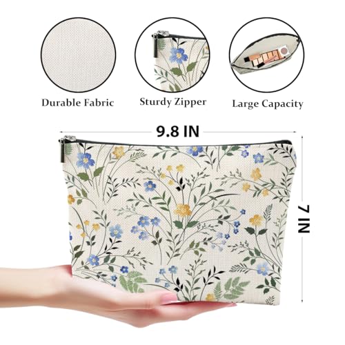 4 Pcs Watercolor Wildflower Makeup Bag, Botanical Cosmetic Bags Plant Lover Friendship Gifts for Women Sister Bestie Mom Friend Thanksgiving Christmas Birthday Gifts Travel Toiletry Bag Accessories