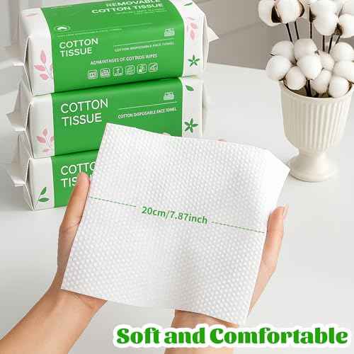 Disposable Face Towels 100 Count, Biodegradable Facial Towels for Sensitive Skin, Ultra Soft & Thick Face Cloth, Lint- free Dry Wipes for Makeup Remover, Skincare and Cleansing (2 Pack)