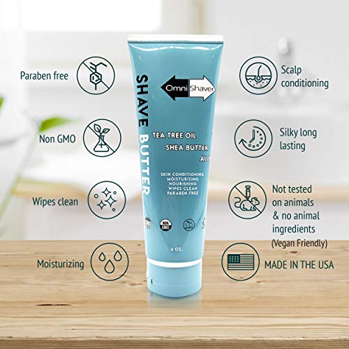 OmniShaver Shave Butter ? Moisturizing Shaving Cream for Men & Women | Sensitive Skin Formula | Travel Size 6 oz | Aloe, Tea Tree & Shea Butter - Pack of 1