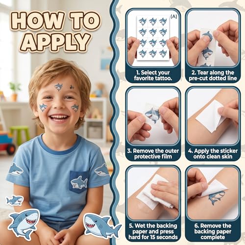 96 Shark Temporary Tattoos for Kids - Ocean Party Favors