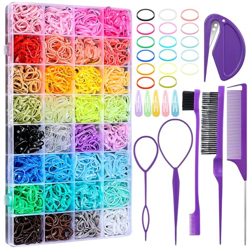 Auroray 2000 Pcs 32 Colors Elastic Hair Ties & Styling Tools Set