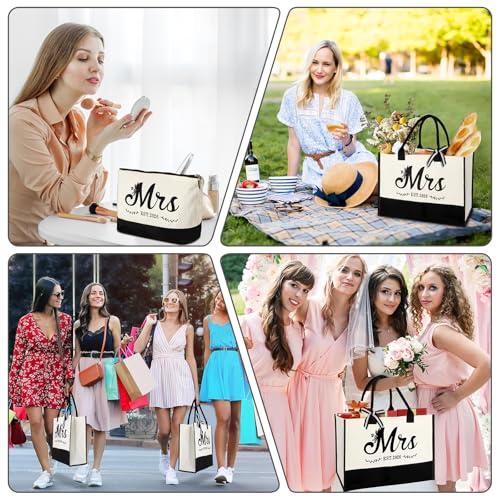 Mrs 2026 Bride Canvas Tote Bag with Makeup Bag, Wedding Gifts for Bridal Shower Bachelorette Party Engagement Honeymoon, Miss to Mrs, Bride to Be Gifts