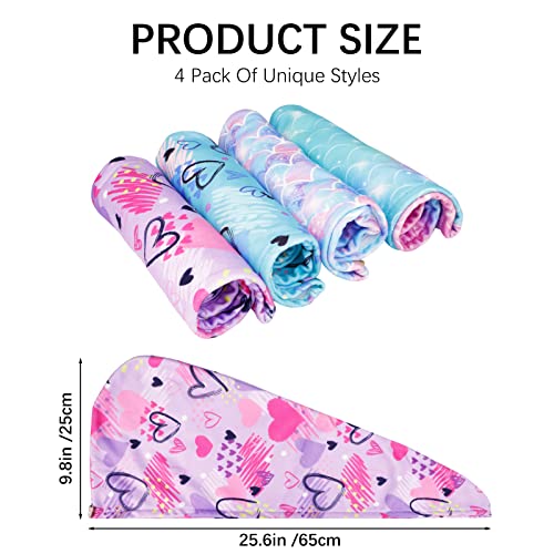 RETON 4 Pack Microfiber Hair Drying Towels with Buttons