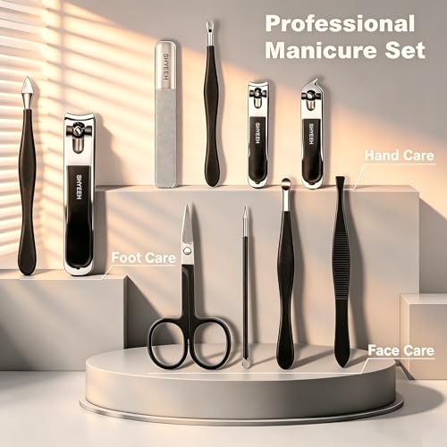 SHYEEH 10-Piece High-Carbon Steel Manicure Set with Leather Case