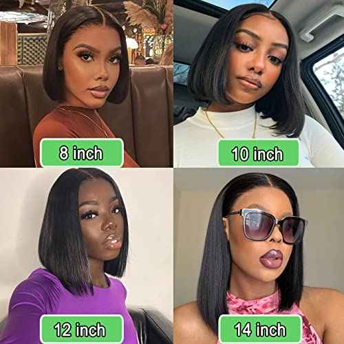 Bob Wig Human Hair Straight Bob Lace Front Wigs 4x4 Hd Transparent Lace Closure 12 Inch Brazilian Virgin Short Bob Wigs for Black Women Pre Plucked with Baby Hair Natural Color