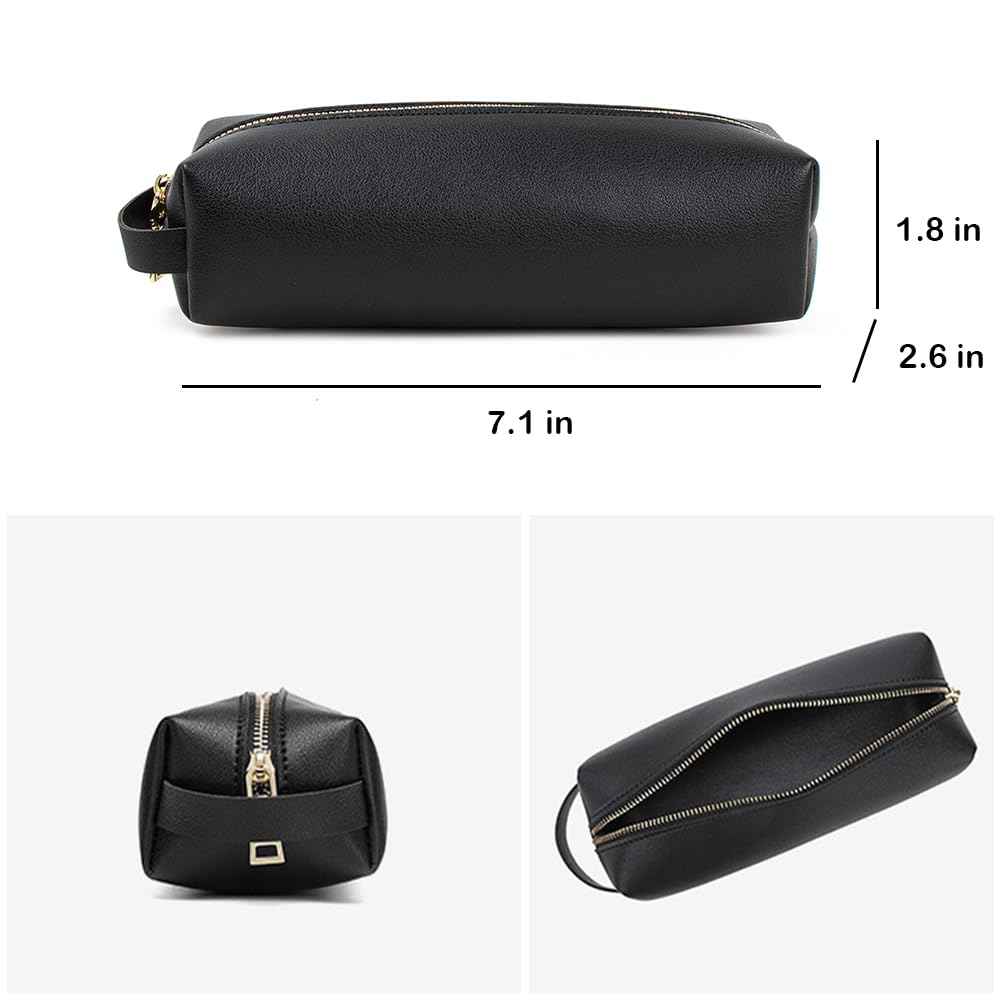 FFpaw Travel Makeup Bag, Slim Makeup Brush Bag Small Makeup Bag for Purse Leather Brush Holder Bag Portable Cosmetic Case Travel Toiletry Bag with Zipper Car Essentials for Women Girls