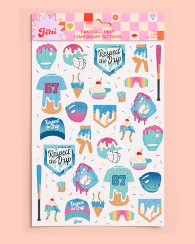 Baseball Drip Temporary Tattoos - 60 Pack Party Favors