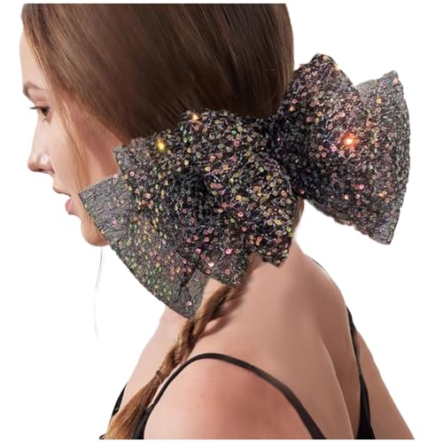 JKQBUX Lolita Large Hair Bow Clips Glitter Spangle Bow tie Hair Pins Beads Bowknot Clips Barrette for Women Girls Party Wedding