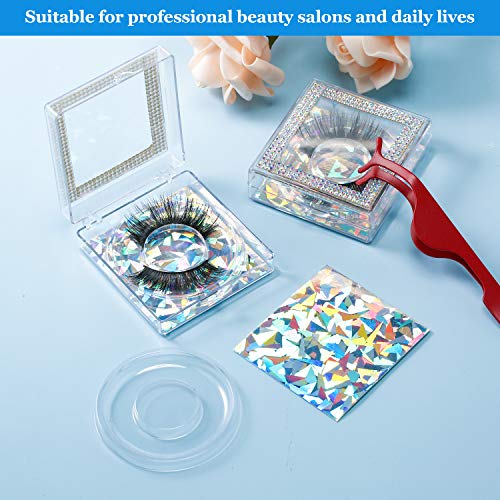 Blulu 8 Pcs 3D Empty eyelash case, Glitter lash cluster box Square Eyelash Storage Boxes with Glitter Paper and Clear Tray for Women(Silver)